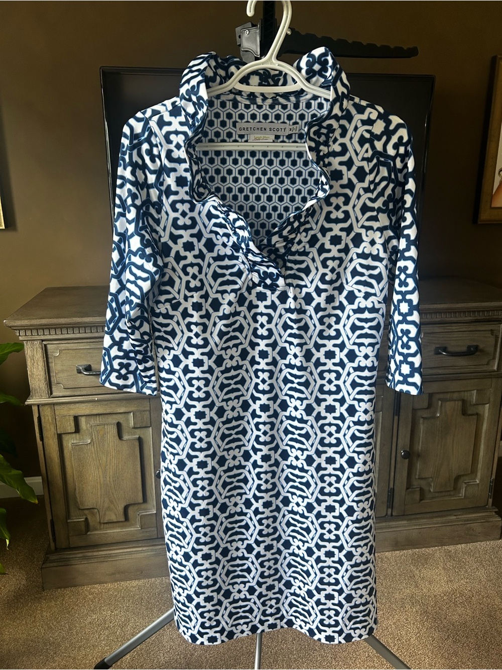 Gretchen Scott Navy & White Ruffneck Dress